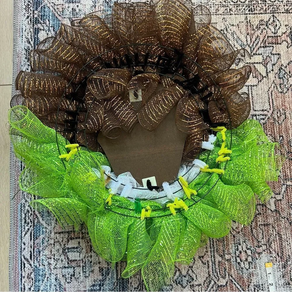 Buddy the Elf Festive Mesh Christmas Door Wreath with Green and Brown Accents